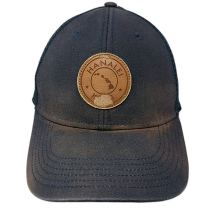 Legacy Trucker Hat Blue One Size Hanalei Kauai Hawaii Leather Patch Snapback