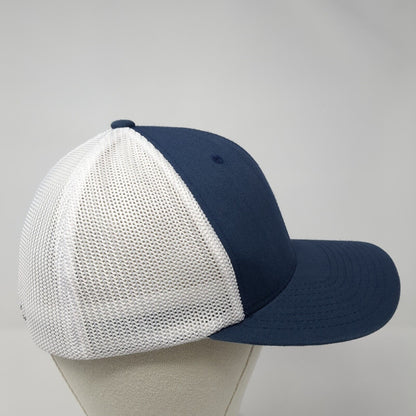 The Griddle Fitted Mesh Back Trucker Hat Blue One Size Flexfit Yupoong