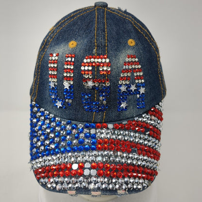 USA Bling Slideback Hat Multi One Size Adjustable Denim Rhinestone