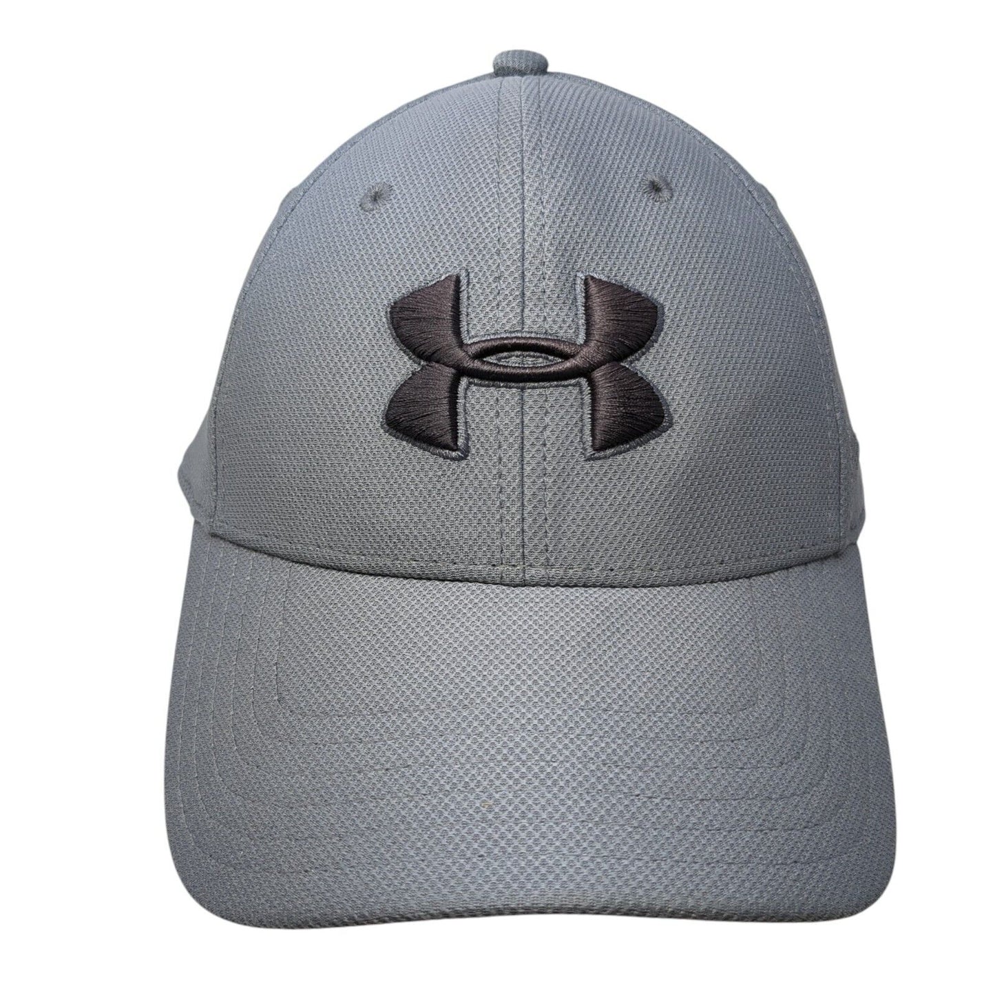 Under Armour Logo Fitted Hat Gray M/L Solid Vent Holes Embroidered