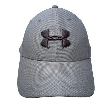 Under Armour Logo Fitted Hat Gray M/L Solid Vent Holes Embroidered
