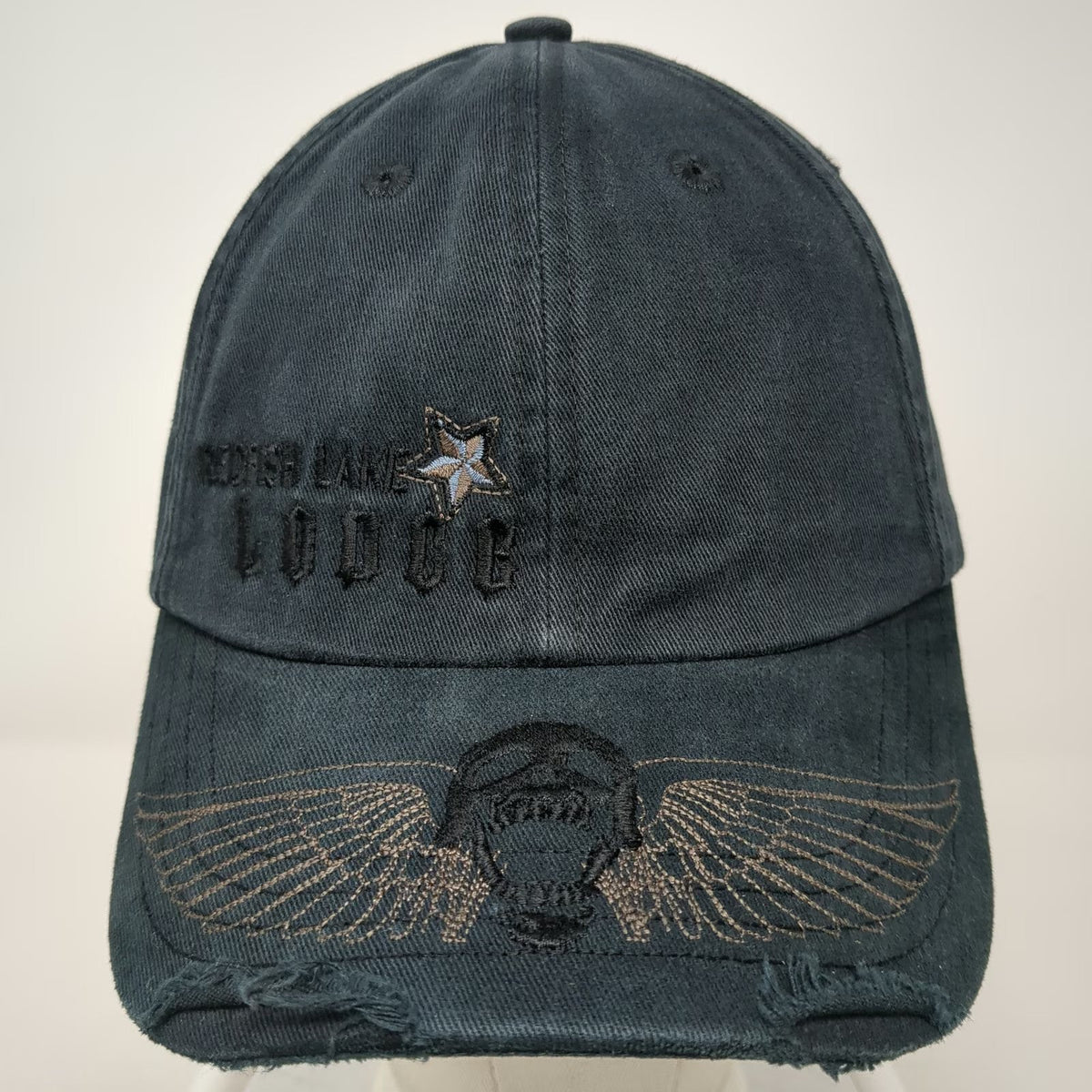 The Duck Company Red Fish Lake Lodge Skull Wing Black Baseball Cap One Size Hat
