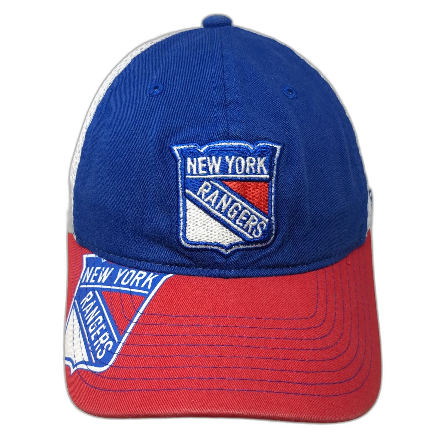 Reebok New York Rangers NHL Blue Red White XL Mesh Back Stretch Fit Shield Hat