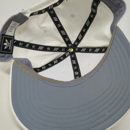 Adidas Snapback Hat White One Size Perforated 3-Stripes Rubberized Logo 6 Panel