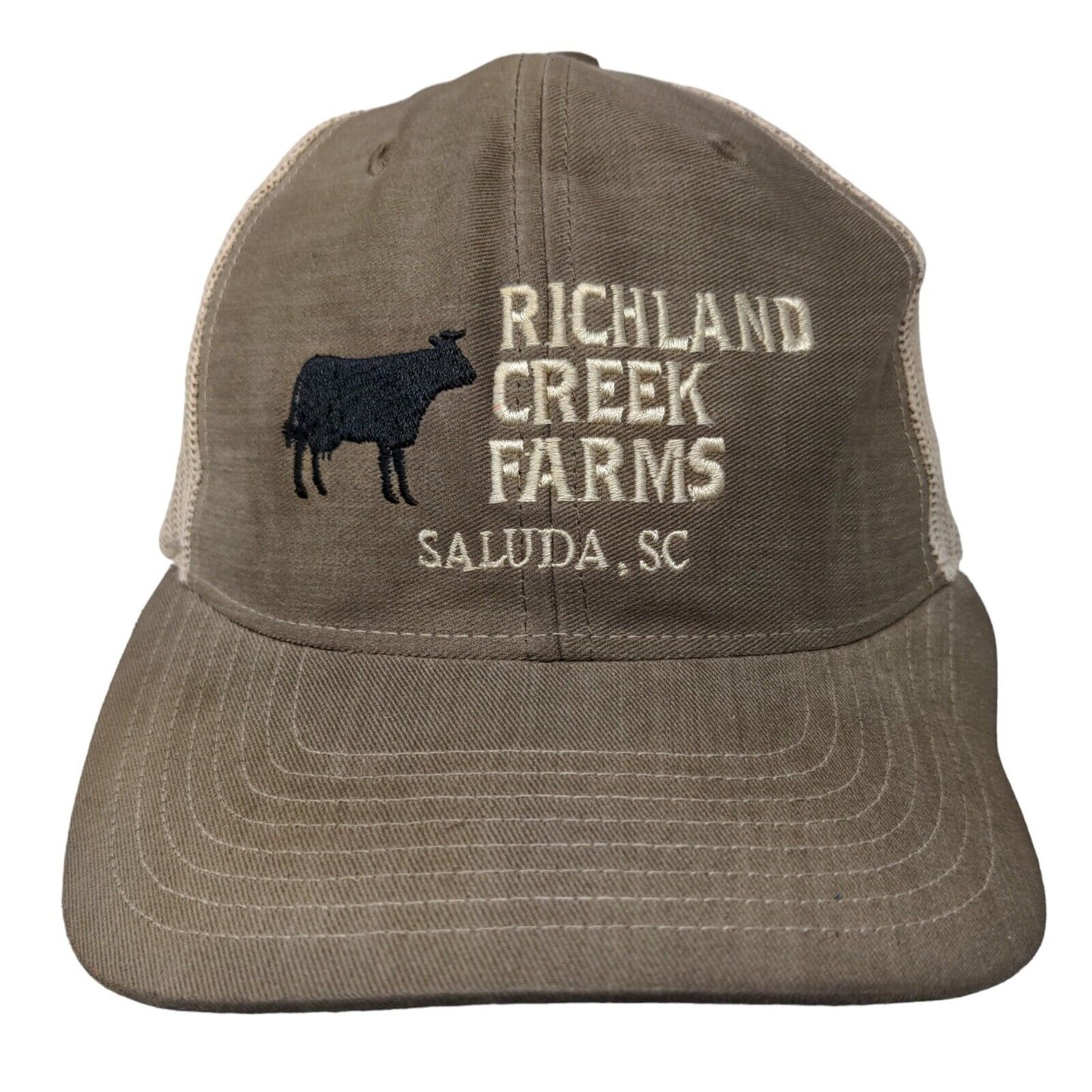 Richland Creek Farms Saluda SC Snapback Trucker Hat Tan One Size Mesh Back