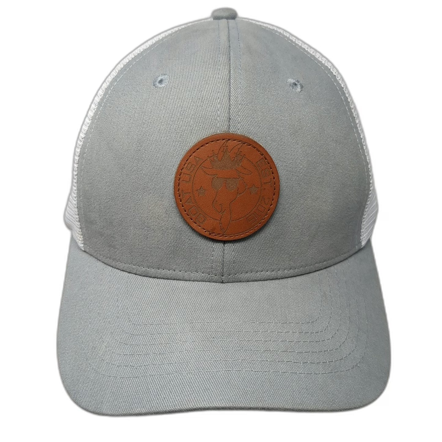 GOAT USA Trucker Hat Gray One Size Leather Patch Mesh Back Snapback Goat Logo
