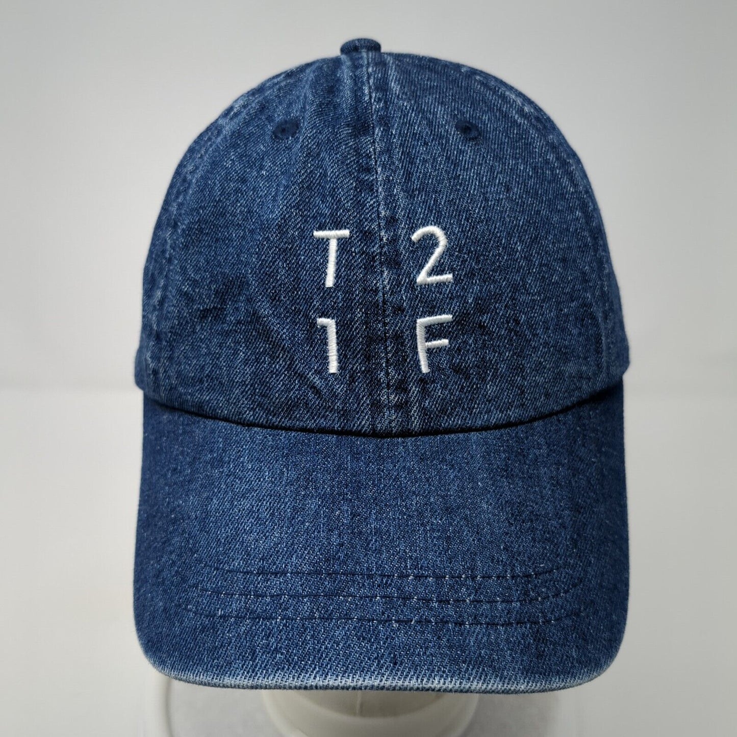 T21F Slideback Hat Blue One Size Adjustable Embroidered Denim 6 Panel