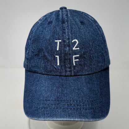 T21F Slideback Hat Blue One Size Adjustable Embroidered Denim 6 Panel