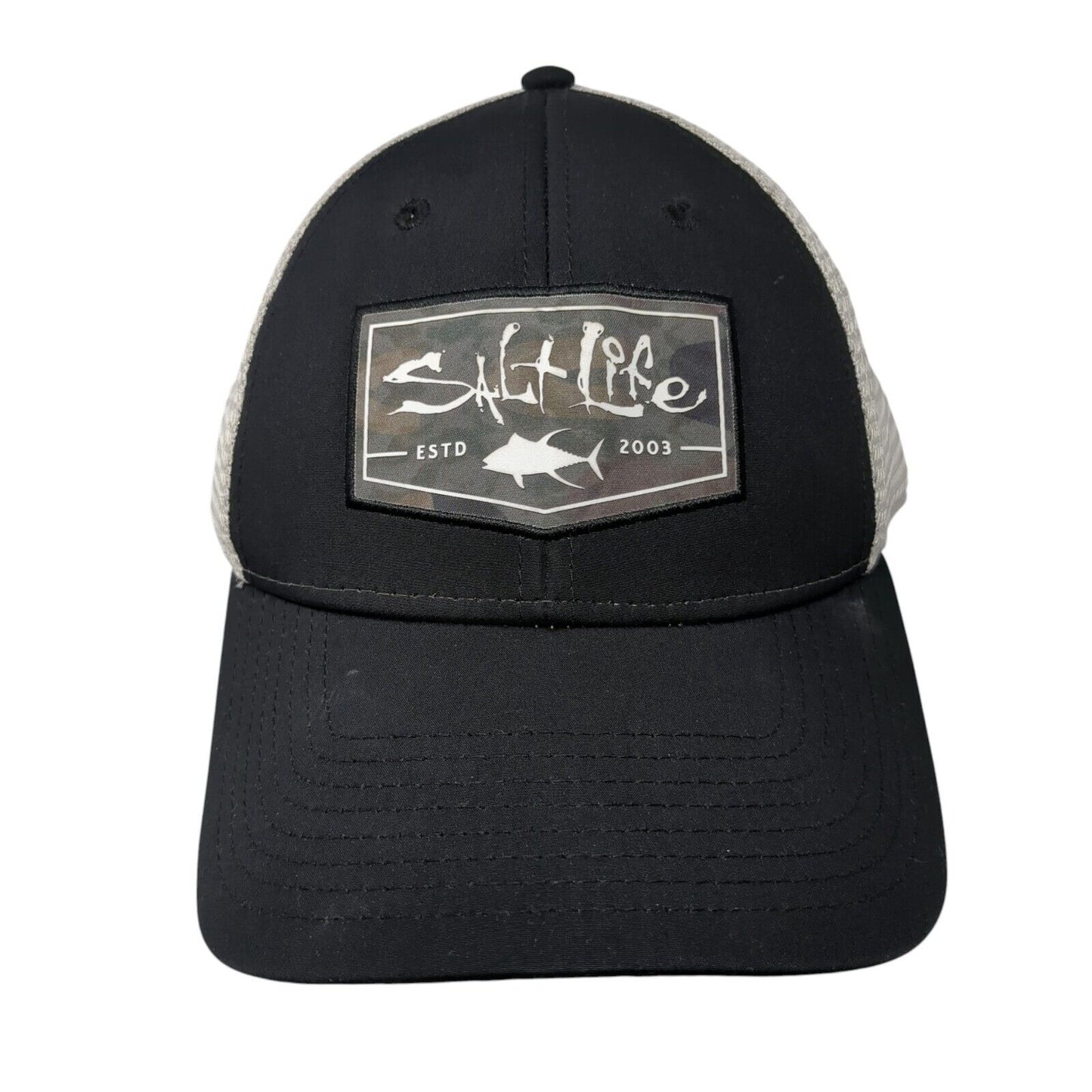 Salt Life Estd 2003 Patch Snapback Trucker Hat Black One Size Mesh Back