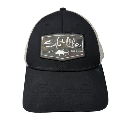 Salt Life Estd 2003 Patch Snapback Trucker Hat Black One Size Mesh Back