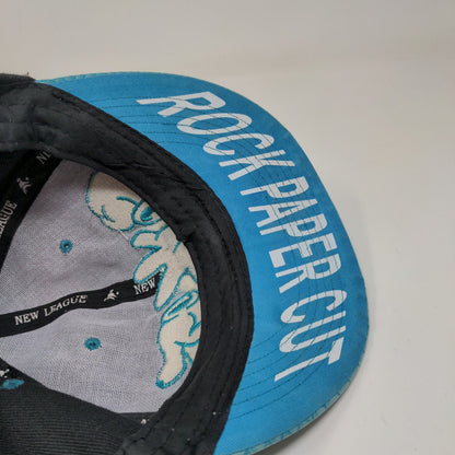 New League Men's Snapback Hat Black Blue Size OSFA Embroidered Rock Paper Cut