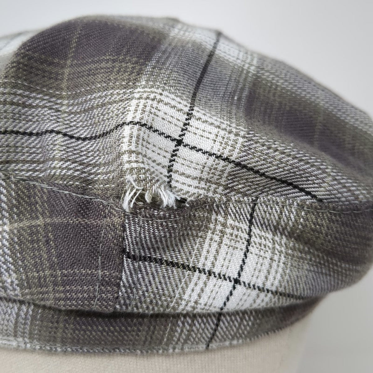 Pugs Gear Army Cap Gray White Black One Size Plaid Pattern Elastic Back Hat