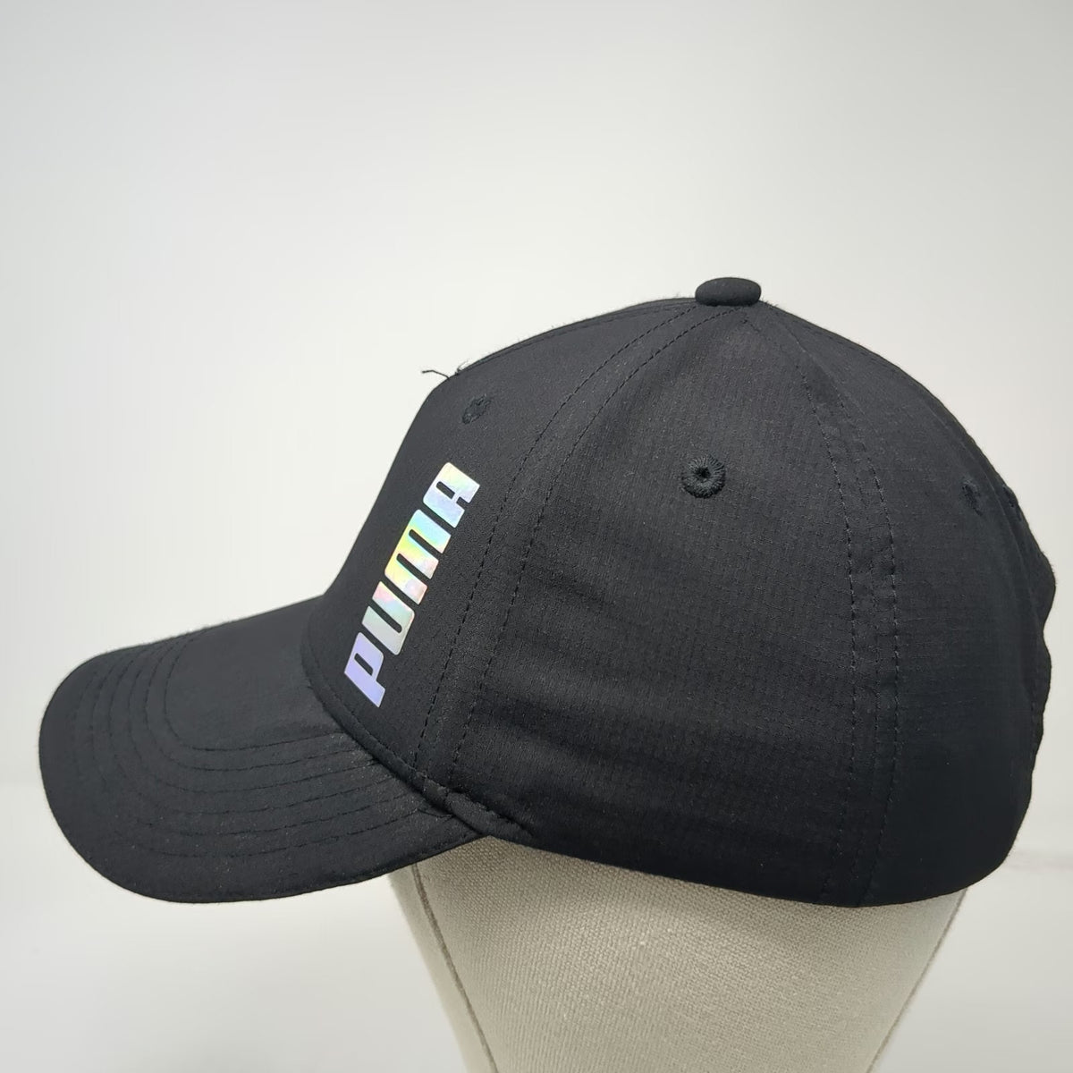 Puma 5 Panel Black One Size Iridescent Logo Slideback Stretch Athletic Sport Hat