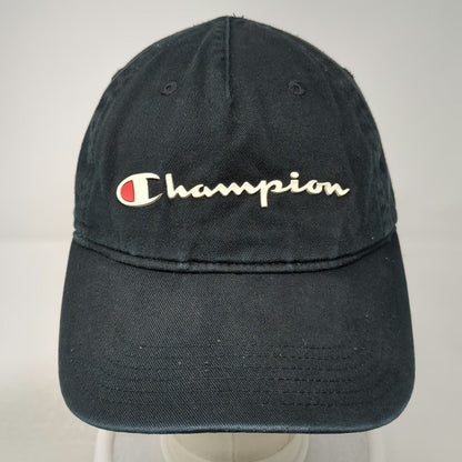 Champion 5 Panel Black One Size Slideback Logo Script Embroidery Adjustable Hat