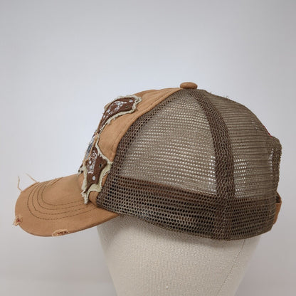 Explus Cross Strapback Trucker Hat Brown OS Adjustable Mesh Back Distressed