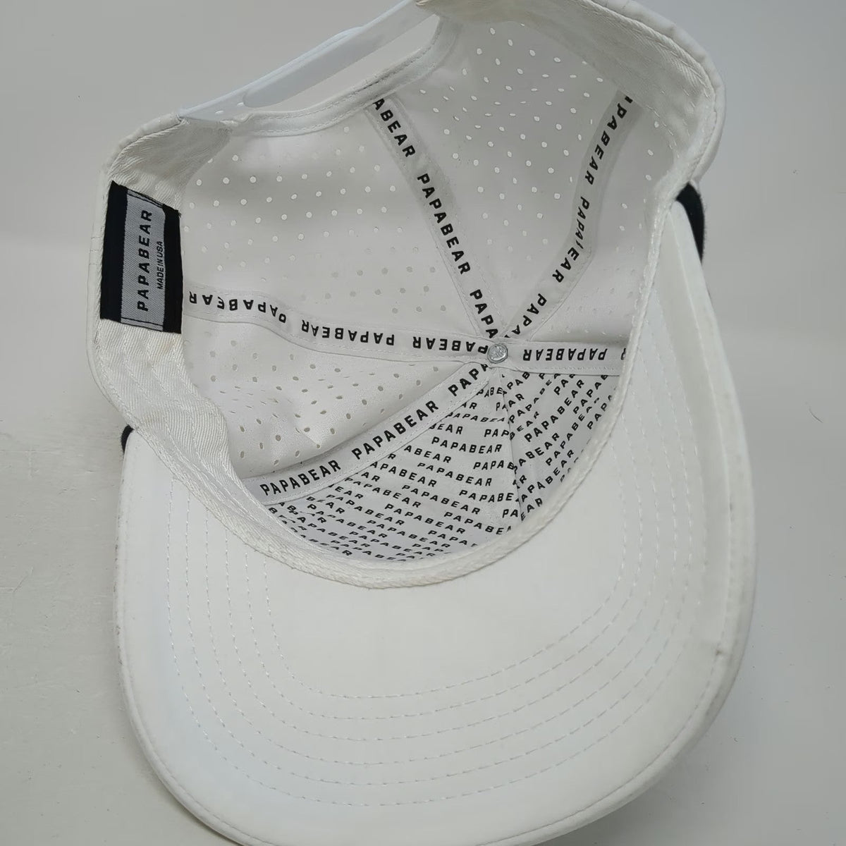 Papa Bear Trucker Hat White One Size Rope Perforated Snapback Made In USA Logo