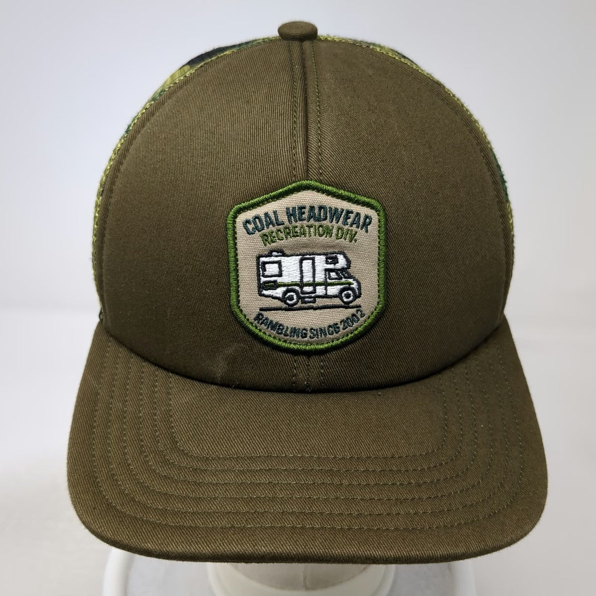 Coal Headwear Trucker Hat Green One Size RV Camper Patch Camo Mesh Snapback Cap