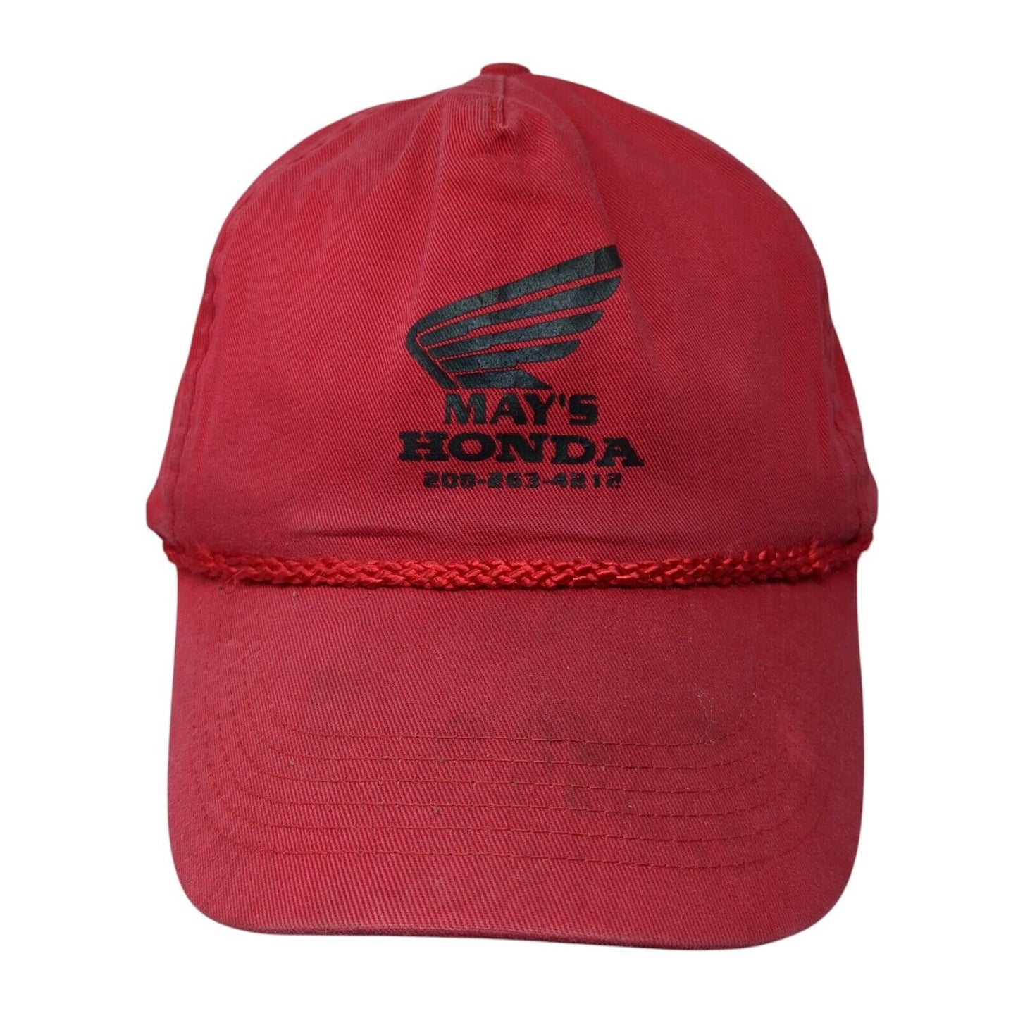 May's Honda Snapback Rope Hat Red One Size Solid Adjustable Outdoor