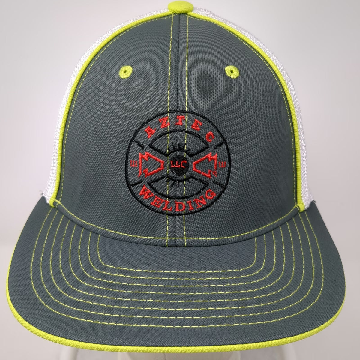 Pacific Headwear Baseball Cap Gray 8 Mesh Aztec Welding Fitted Yellow Stitch Hat