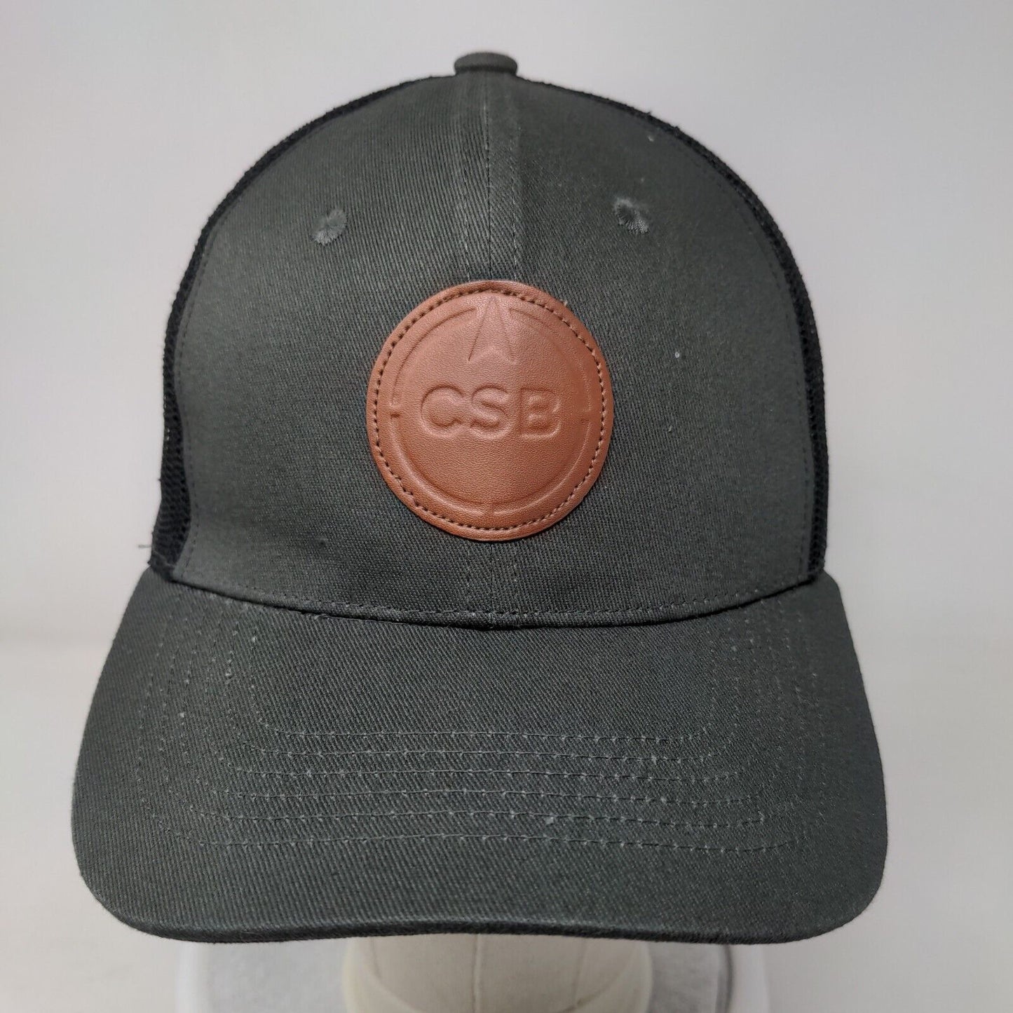 CSB Leather Patch Snapback Mesh Back Trucker Hat Gray One Size Colorblock