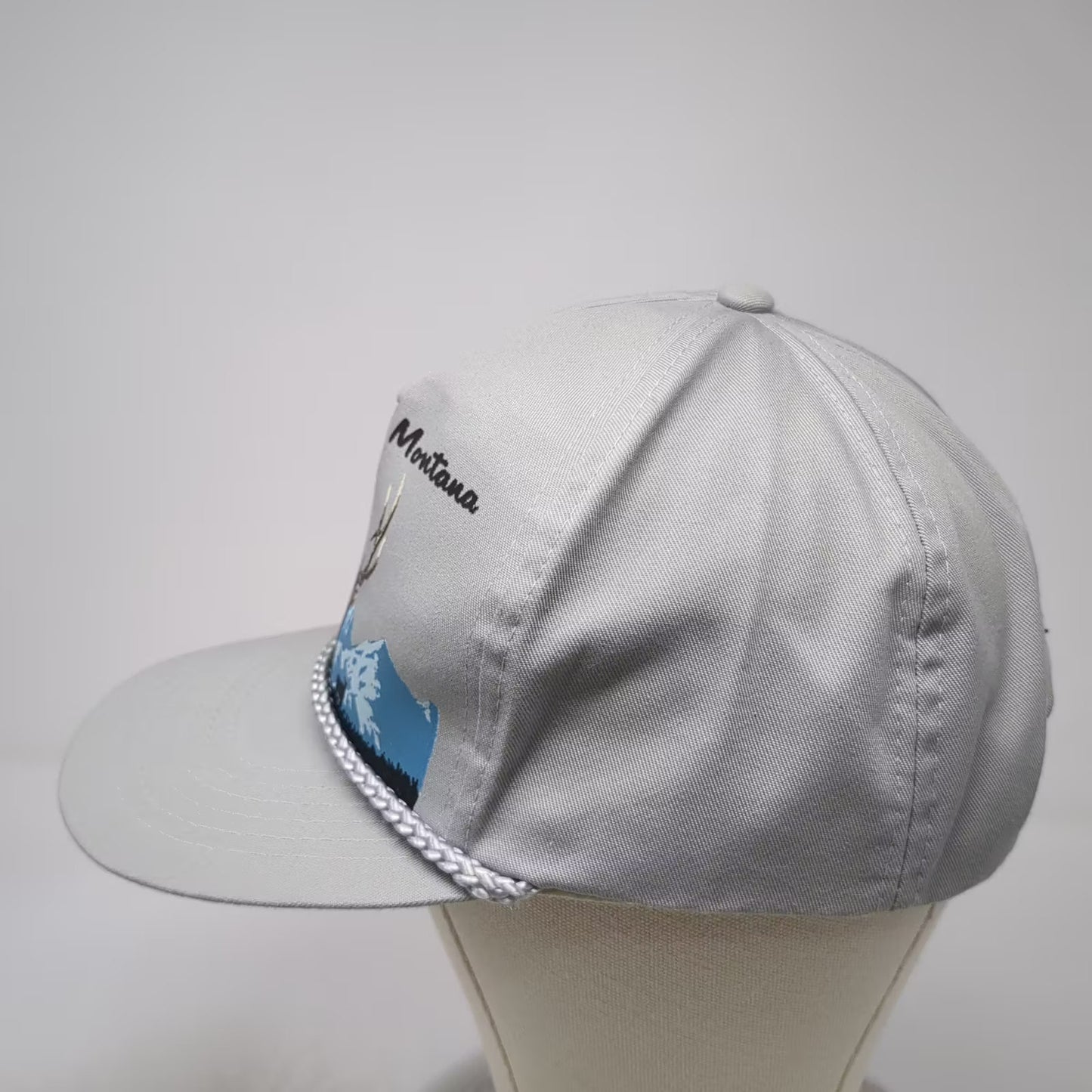Montana Elk Mountain Scene Gray 5 Panel Snapback Hat OS Adjustable Rope Vintage