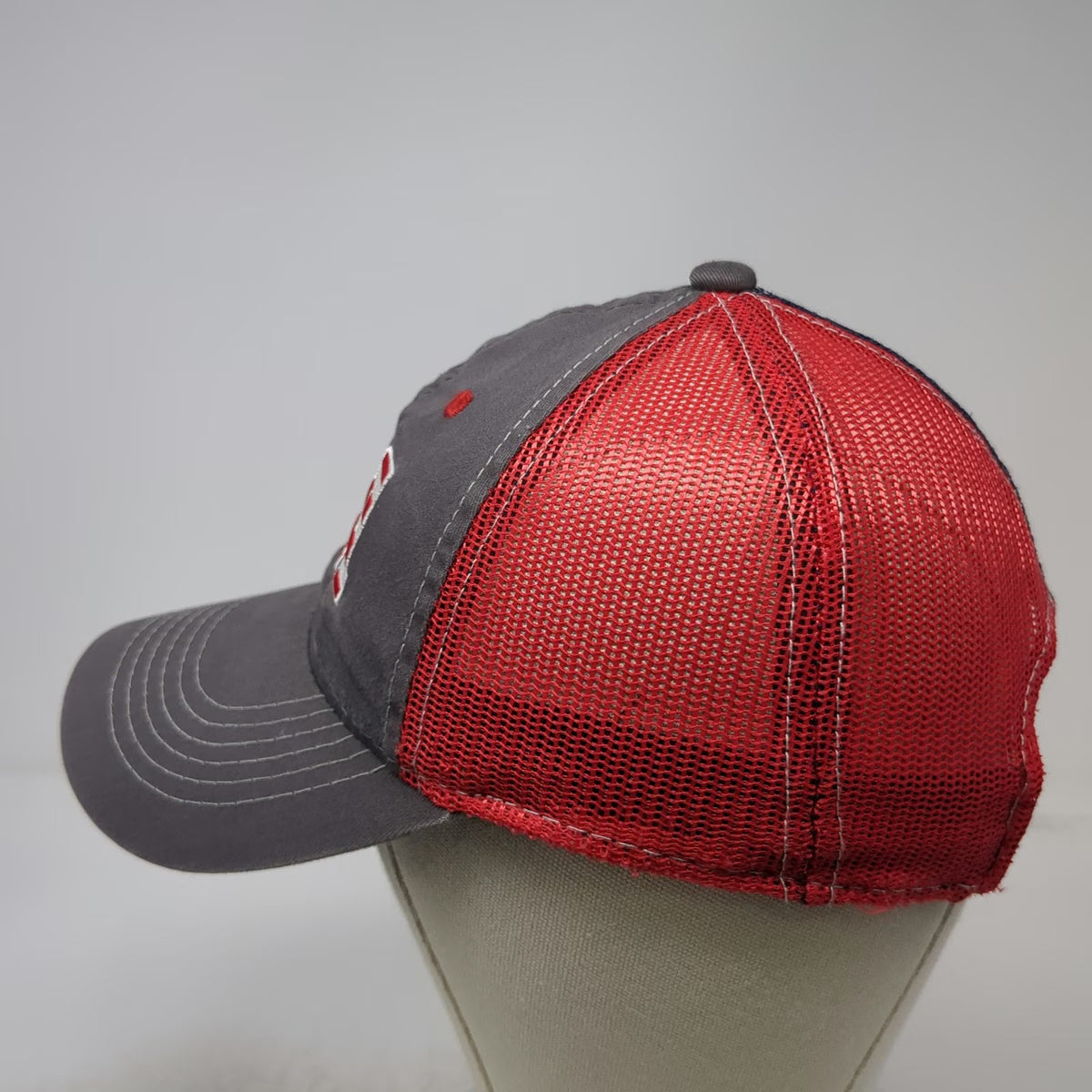 Outdoor Cap Trucker Hat Gray Red Blue One Size USA Split Mesh Back Snapback