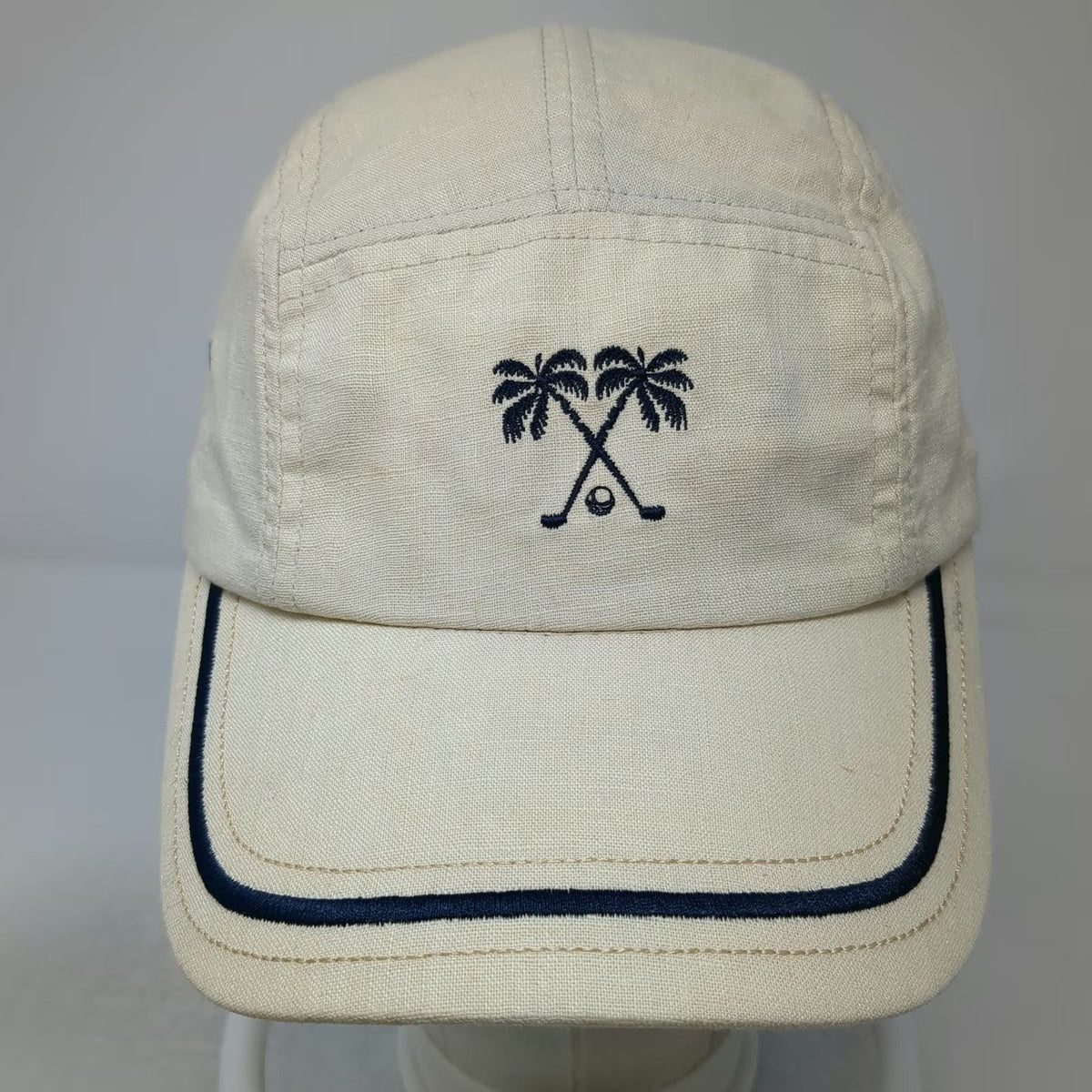 Caribbean Joe 5 Panel Beige One Size Golf Palm Tree Linen Strapback Hat