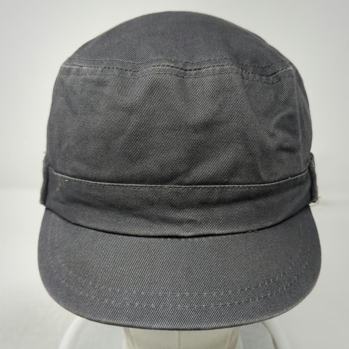 Army Cap Gray One Size Elastic Back Side Button Detail Flat Top Cadet Style Hat