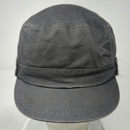 Army Cap Gray One Size Elastic Back Side Button Detail Flat Top Cadet Style Hat