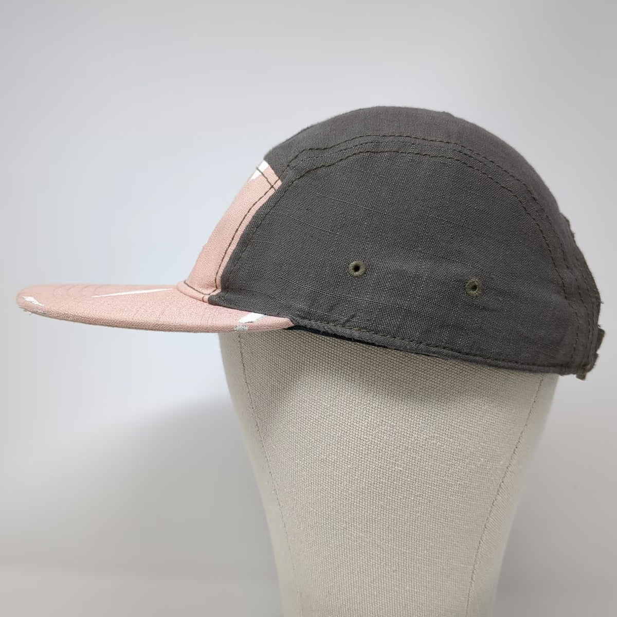 XC 5 Panel Hat Gray Pink White One Size Abstract Pattern Flat Brim Slideback