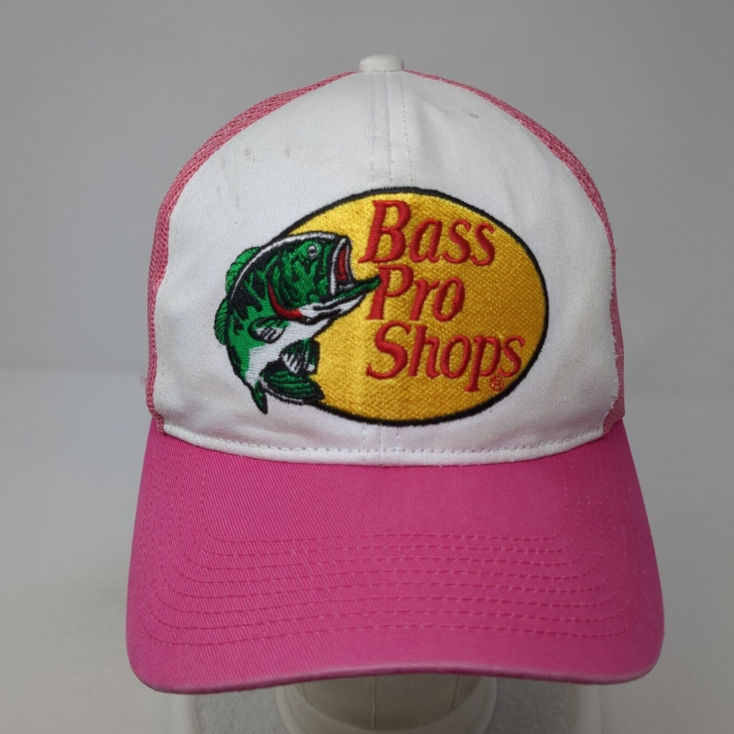 Bass Pro Shops Snapback Trucker Hat Pink OS Adjustable Mesh Back Gone Fishing