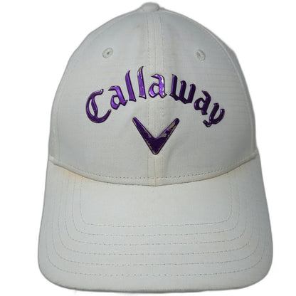 Callaway Baseball Cap White One Size Purple Logo Performance Strapback Golf Hat