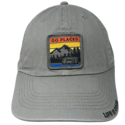 Life is Good Baseball Cap Gray One Size Go Places Camper Mountain Patch Hat