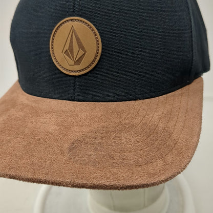 Volcom Snapback Hat Black Brown One Size Logo Patch Flat Brim Cotton Blend