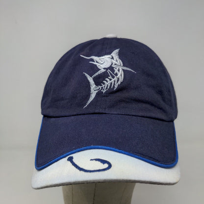 The Tackle Box Men's Strapback Hat Blue Size OSFM Embroidered Skeleton Fish Logo