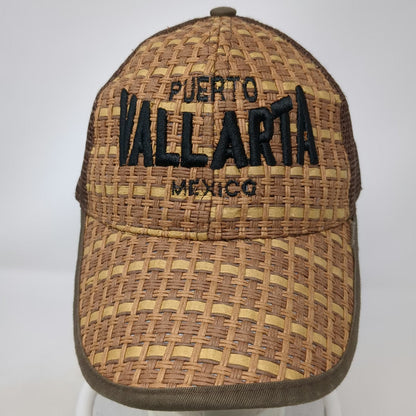 Puerto Vallarta Mexico Brown One Size Trucker Hat Woven Straw Mesh Snapback