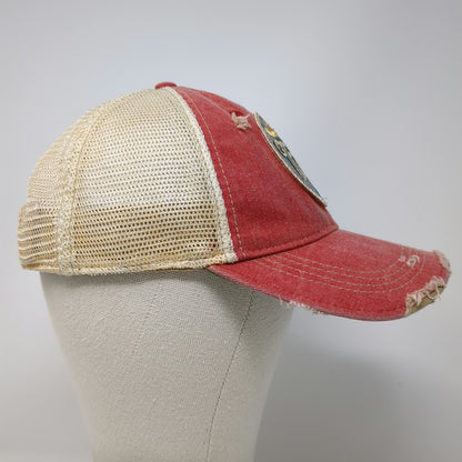 Headmost Trucker Hat Red One Size Distressed Texas Snapback Frayed Mesh Back