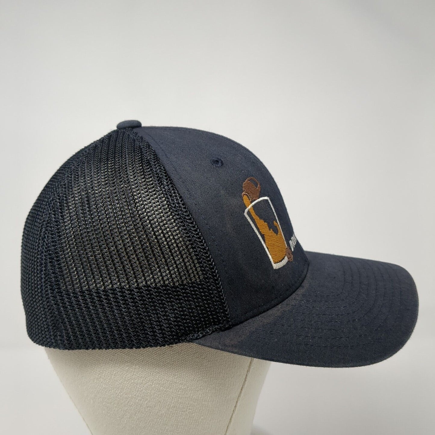 Drink Local Brew Fitted Mesh Back Trucker Hat Blue One Size Flexfit