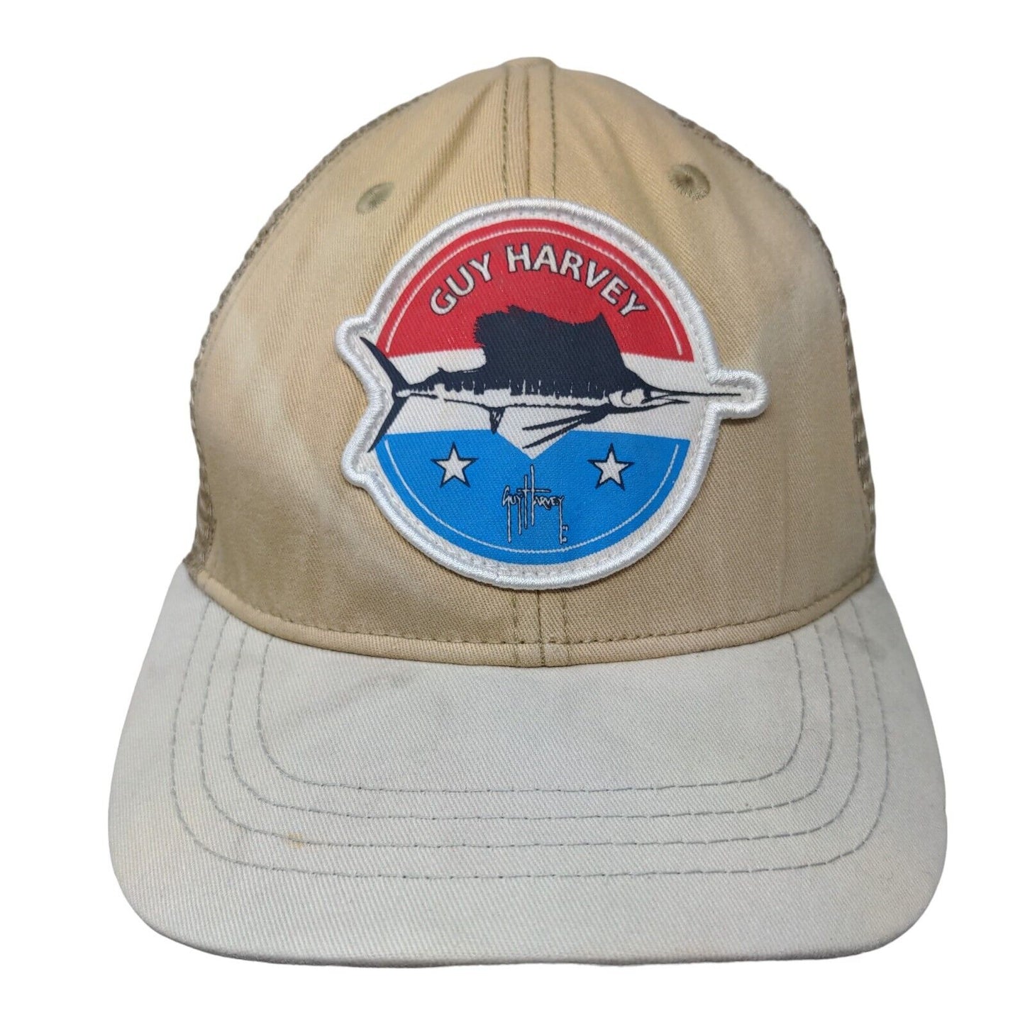 Guy Harvey Fish Patch Strapback Mesh Back Trucker Hat Tan One Size