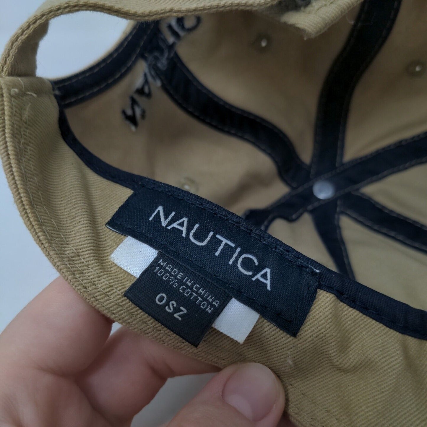 Nautica Slideback Hat Tan One Size Adjustable Embroidered 6 Panel Cotton