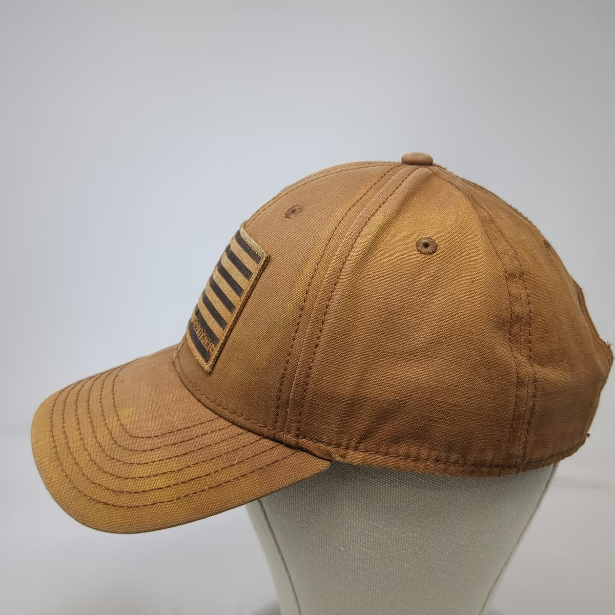 Browning Snapback Hat Brown One Size Leather Look Flag Patch Buckmark Logo