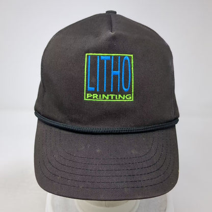 Paramount 5 Panel Black One Size Litho Printing Rope Hat Strapback Made in USA