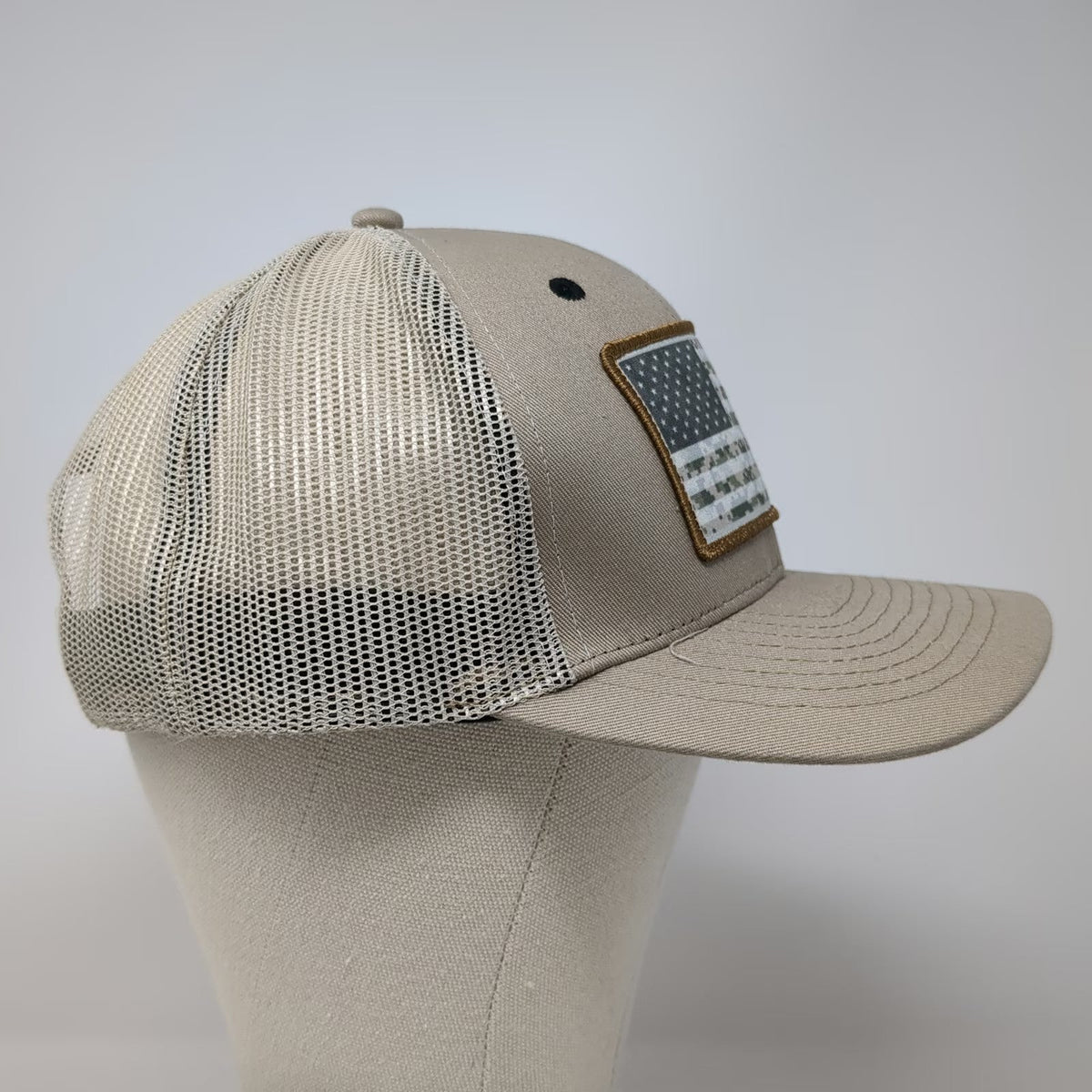 K-Products Trucker Hat Beige One Size Mesh Back Snapback Camo Flag Graybar