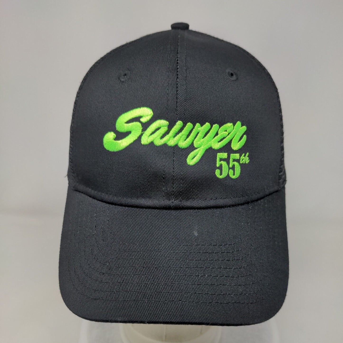 Sawyer 55th Snapback Trucker Hat Black One Size Adjustable Mesh Back 6 Panel