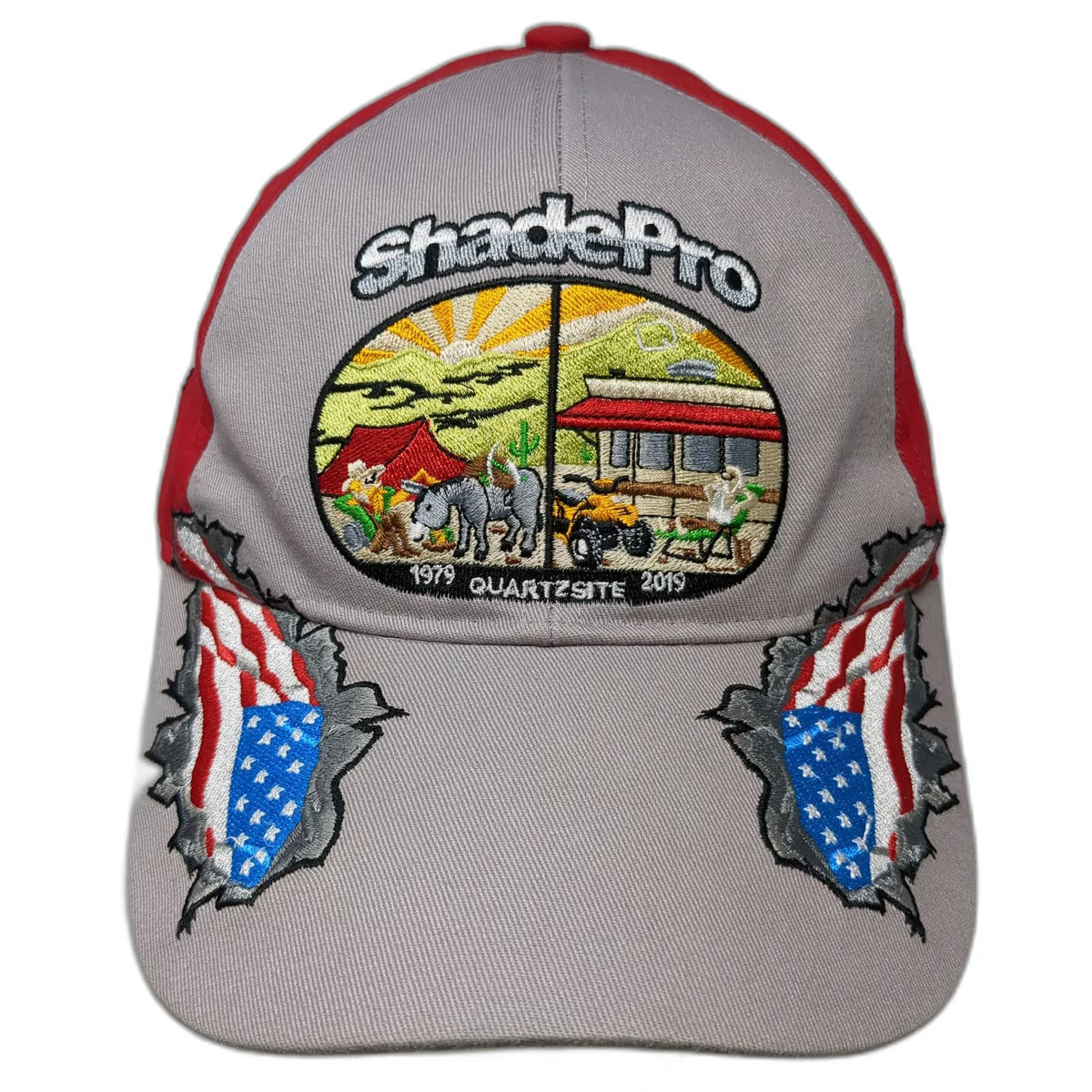 ShadePro Baseball Cap Gray Red One Size Quartzsite 2019 American Flag RV Legacy