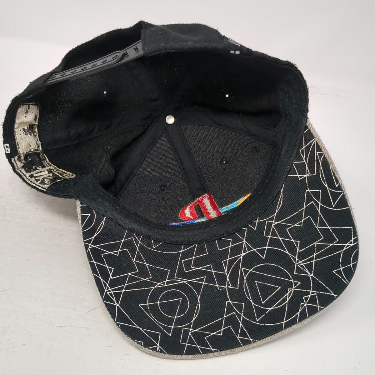 PlayStation Snapback Hat Black Gray One Size Button Icon Tape Embroidered Logo