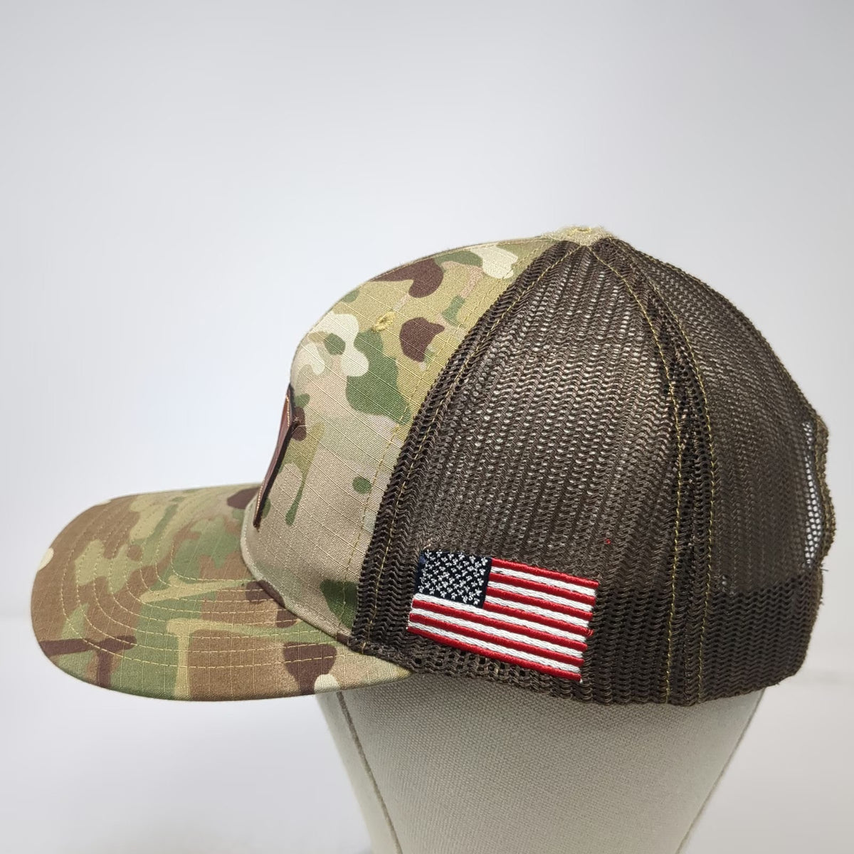 Richardson Trucker Hat Green Camo One Size Leather Patch American Flag Mesh