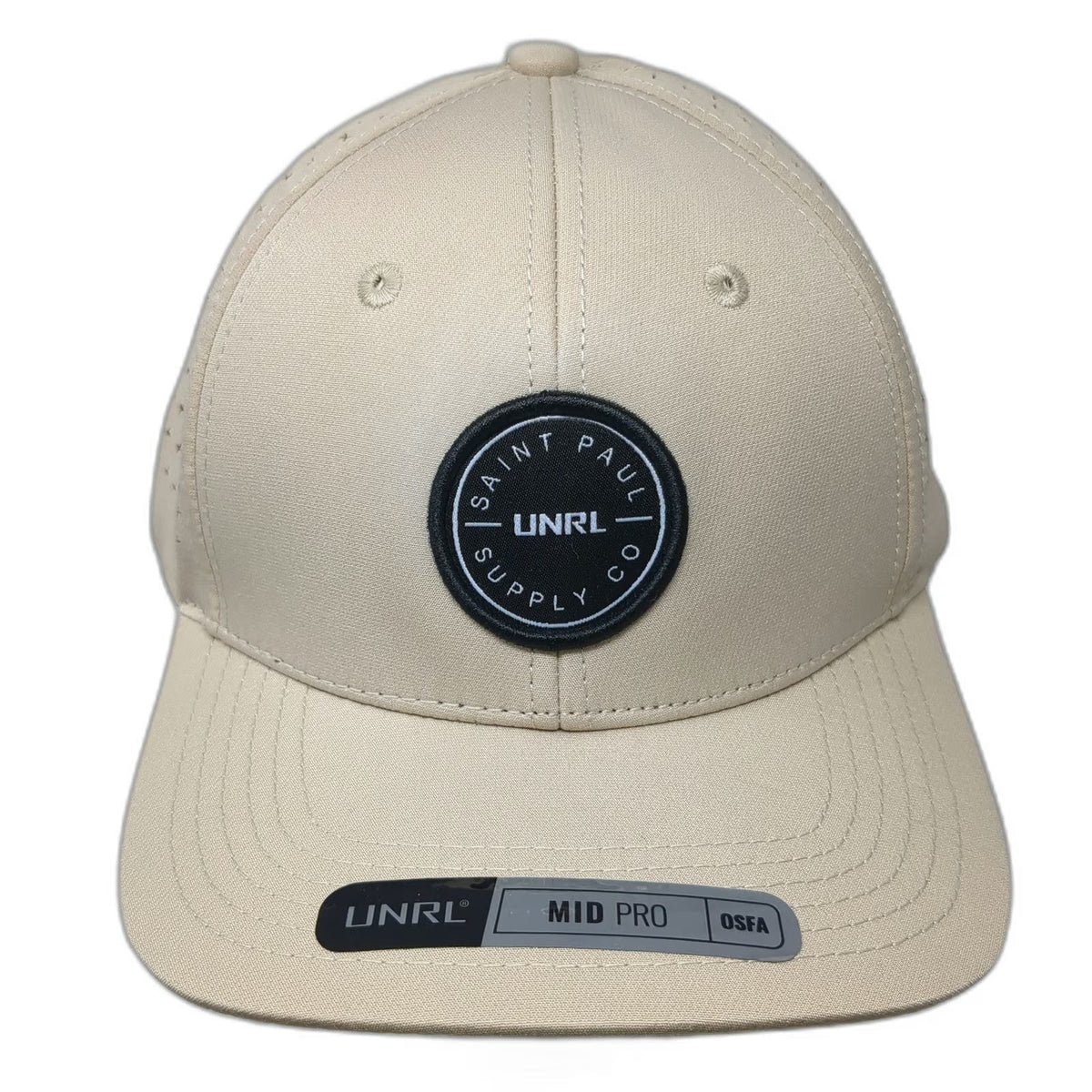 UNRL Trucker Hat Beige One Size Saint Paul Supply Co Perforated Snapback Black