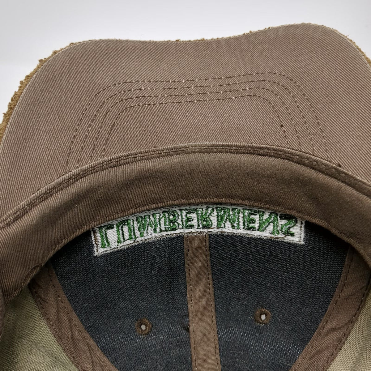 Lumbermens Green Brown One Size Baseball Cap Hat Camo Distressed Frayed Edge