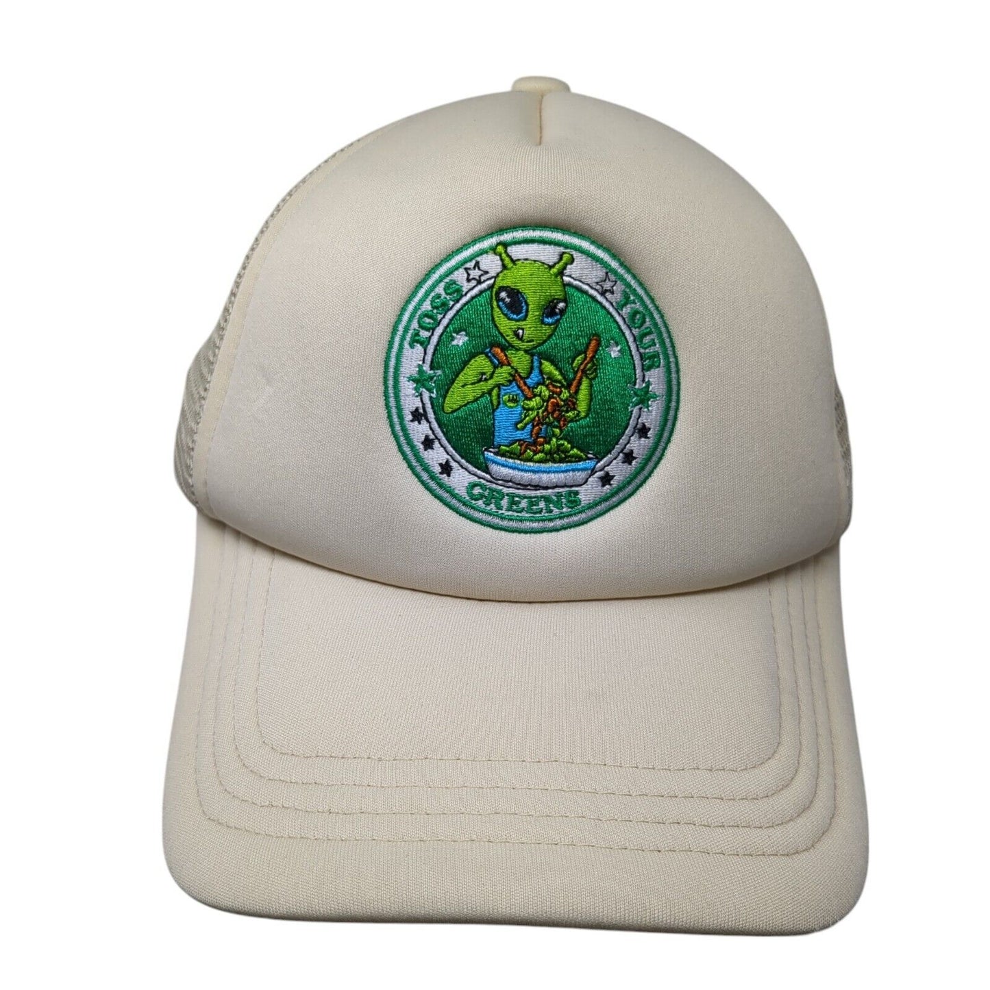 Toss Your Greens Snapback Mesh Back Trucker Hat Tan One Size Adjustable